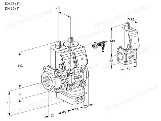 Kromschroder VCH 1E25R/25R05NHEWR/PPPP/PPBS — двойной электромагнитный газовый клапан — 88100527