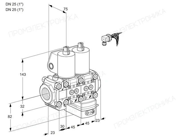 Kromschroder VCG 1E25R/25R05FNGEWL/PPPP/PPPP — двойной электромагнитный газовый клапан — 88100306