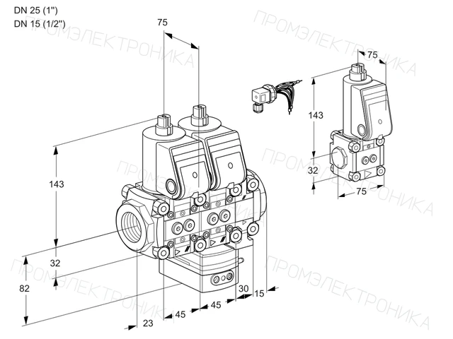 Kromschroder VCG 1E25R/15R05NGEVWR/PPPP/PPZS — двойной электромагнитный газовый клапан — 88105753