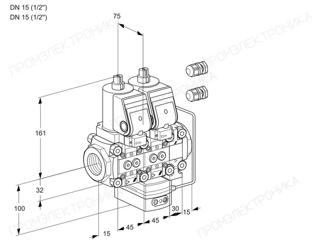 Kromschroder VCH 1E15R/15R05NHEVWGR3/PPPP/PPPP — двойной электромагнитный газовый клапан — 88103861