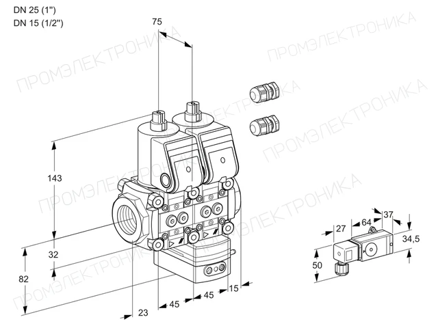 Kromschroder VCG 1E25R/15R05NGEWR3/PPPP/3-PP — двойной электромагнитный газовый клапан — 88105714