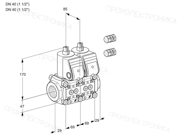 Kromschroder VCS 2E40R/40R05NNYR3/PPPP/PPPP — двойной электромагнитный газовый клапан — 88103000