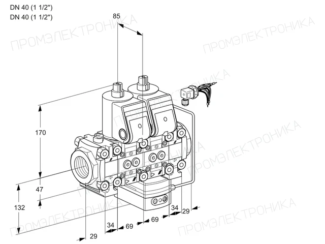 Kromschroder VCH 2E40R/40R05FNHEVWR/PPPP/PPPP — двойной электромагнитный газовый клапан — 88104335