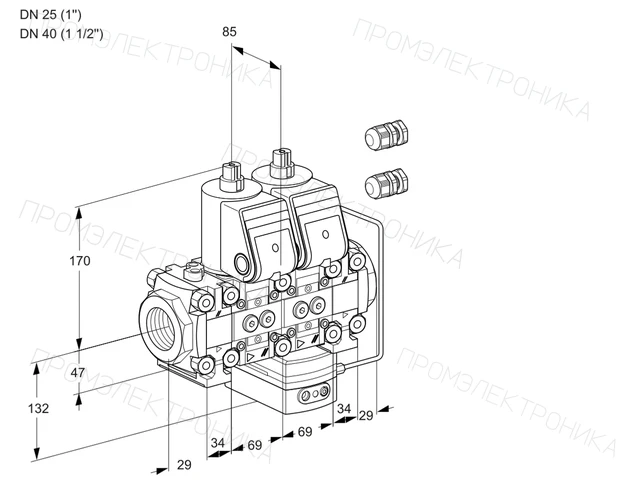 Kromschroder VCH 2E25R/40R05FNHEVWR3/PPPP/PPPP — двойной электромагнитный газовый клапан — 88102510