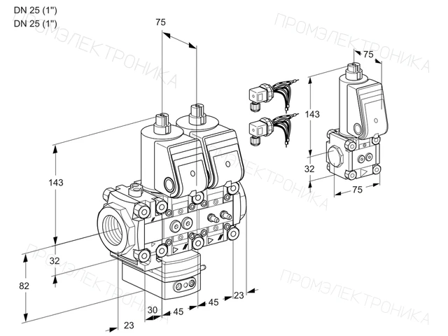 Kromschroder VCD 1E25R/25R05FD-25NWR6/PPMM/PPZS — двойной электромагнитный газовый клапан — 88104085