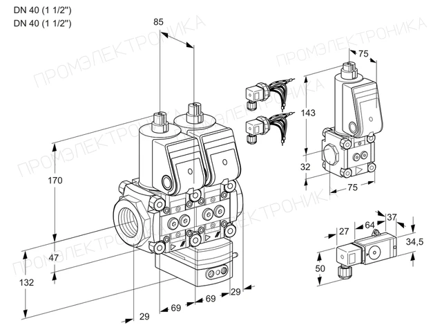 Kromschroder VCV 2E40R/40R05NVKWR6/2-PP/MMBS — двойной электромагнитный газовый клапан — 88101910