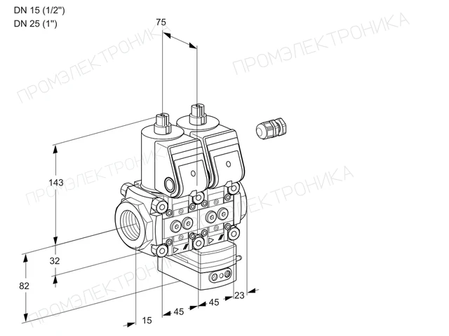 Kromschroder VCG 1E15R/25R05NGEWR/PPPP/PPPP — двойной электромагнитный газовый клапан — 88101189