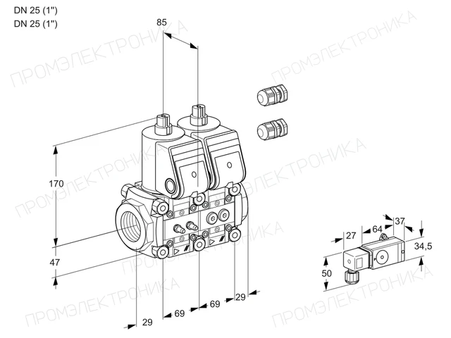 Kromschroder VCS 2E25R/25R05NNWR3/MM-4/PPPP — двойной электромагнитный газовый клапан — 88106951