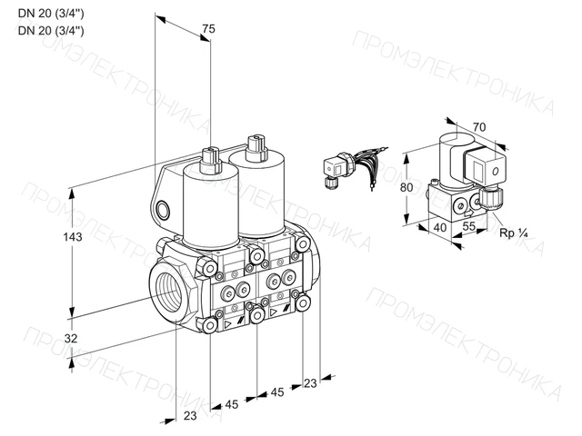 Kromschroder VCS 1E20R/20R05NNWL/PPZY/PPPP — двойной электромагнитный газовый клапан — 88100821
