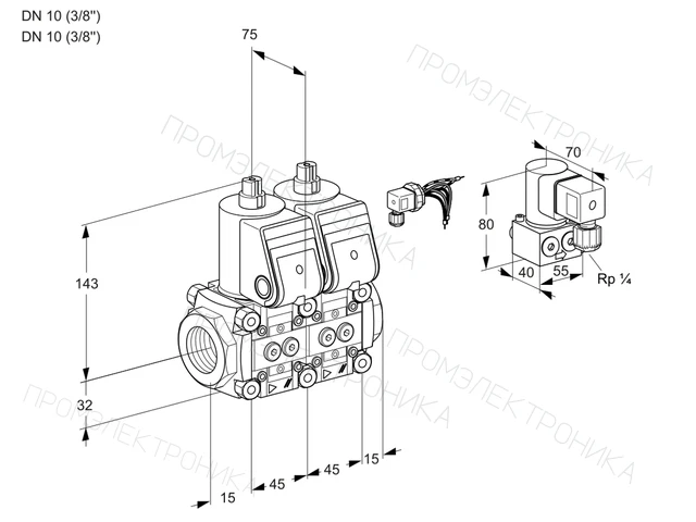 Kromschroder VCS 1E10R/10R05NNWR/PPPP/PPZY — двойной электромагнитный газовый клапан — 88103023
