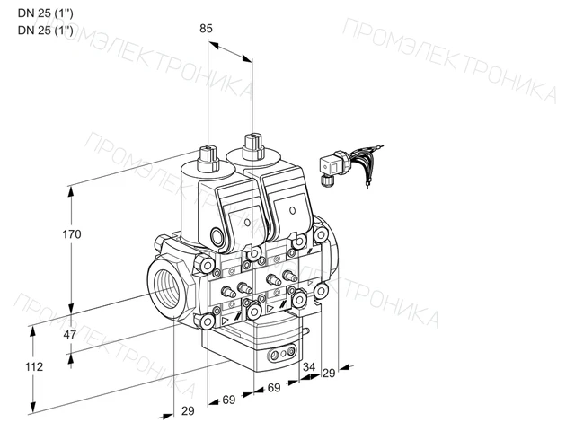Kromschroder VCG 2E25R/25R05NGEVWR/MMMM/PPPP — двойной электромагнитный газовый клапан — 88107506