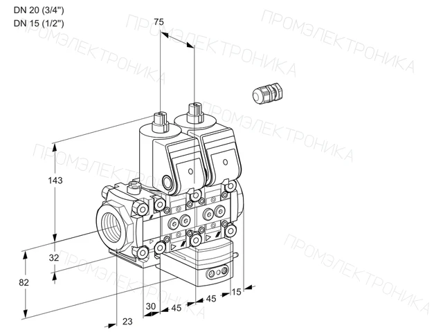 Kromschroder VCG 1E20R/15R05FNGEWR/PPPP/PPPP — двойной электромагнитный газовый клапан — 88100163
