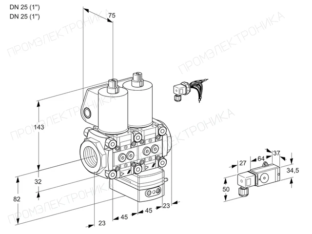 Kromschroder VCG 1E25R/25R05NGNWL/PPPP/2-PP — двойной электромагнитный газовый клапан — 88102747