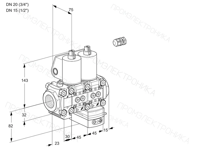 Kromschroder VCG 1E20R/15R05FNGEWL/PPPP/PPPP — двойной электромагнитный газовый клапан — 88100161