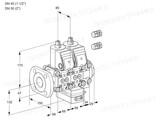 Kromschroder VCH 2E40F/50R05NHEVWR3/PPPP/PPPP — двойной электромагнитный газовый клапан — 88101887
