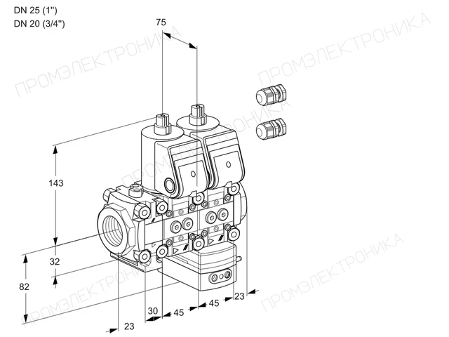 Kromschroder VCG 1E25R/20R05FNGEWR3/PPPP/PPPP — двойной электромагнитный газовый клапан — 88101395