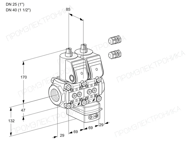 Kromschroder VCH 2E25R/40R05NHEWR3/PPPP/PPPP — двойной электромагнитный газовый клапан — 88101579
