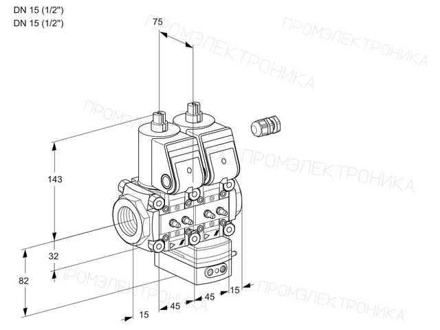 Kromschroder VCD 1E15R/15R05ND-25WR/MMMM/PPPP — двойной электромагнитный газовый клапан — 88104994