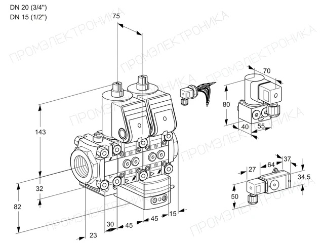 Kromschroder VCG 1E20R/15R05FNGEWR/2-PP/4-BY — двойной электромагнитный газовый клапан — 88101902