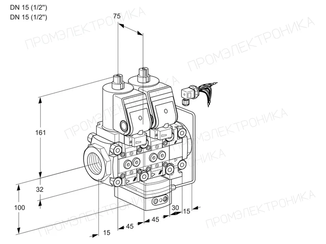 Kromschroder VCH 1E15R/15R05NHEVWGR/PPPP/PPPP — двойной электромагнитный газовый клапан — 88107861