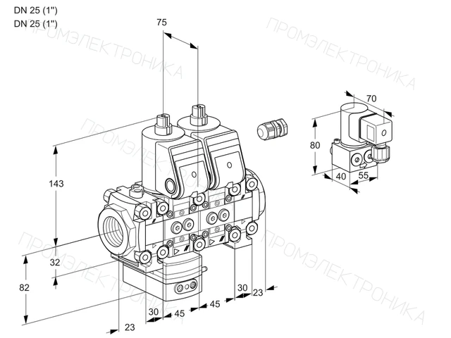 Kromschroder VCD 1E25R/25R05FD-100NO14WR/PPPP/PPBY — двойной электромагнитный газовый клапан — 88102695