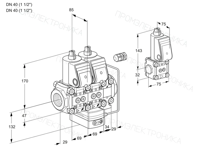 Kromschroder VCH 2E40R/40R05NHEVQR/PPPP/PPBS — двойной электромагнитный газовый клапан — 88103502