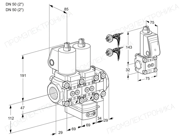 Kromschroder VCG 2E50R/50R05NGEVWSL7/PPBS/PPPP — двойной электромагнитный газовый клапан — 88101010