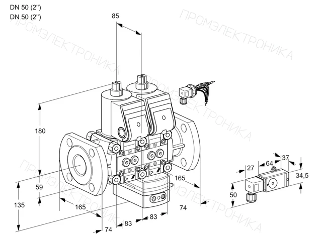 Kromschroder VCD 3E50F/50F05ND-25WR/3-PP/PPPP — двойной электромагнитный газовый клапан — 88104357
