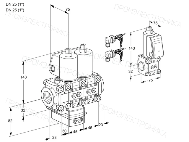 Kromschroder VCD 1E25R/25R05FD-25NWL6/PPZS/PPMM — двойной электромагнитный газовый клапан — 88104097