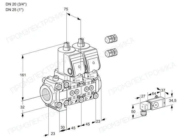 Kromschroder VCS 1E20R/25R05FNNKGR3/PPPP/PP2- — двойной электромагнитный газовый клапан — 88104118