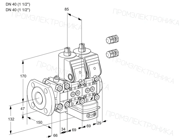 Kromschroder VCH 2E40F/40R05FNHEWR3/PPPP/PPPP — двойной электромагнитный газовый клапан — 88101627
