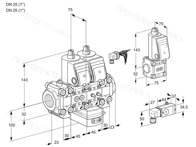 Kromschroder VCH 1E25R/25R05FNHEVWR/2-MM/BSPP — двойной электромагнитный газовый клапан — 88100001