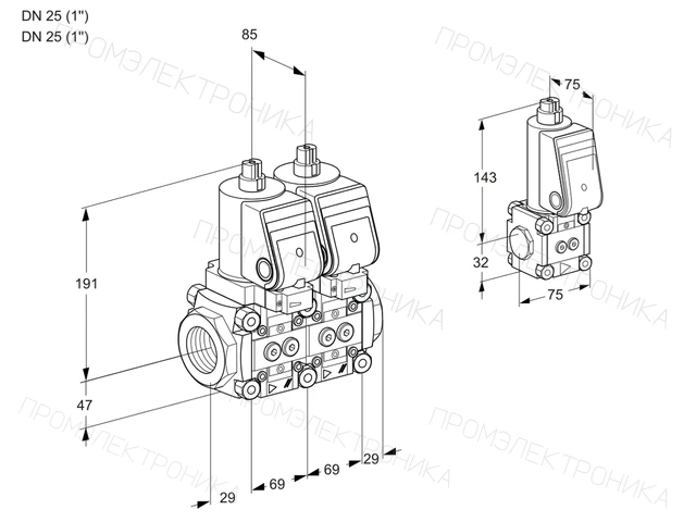 Kromschroder VCS 2T25N/25N05NNQSR/PPPP/PPBS — двойной электромагнитный газовый клапан — 88103199