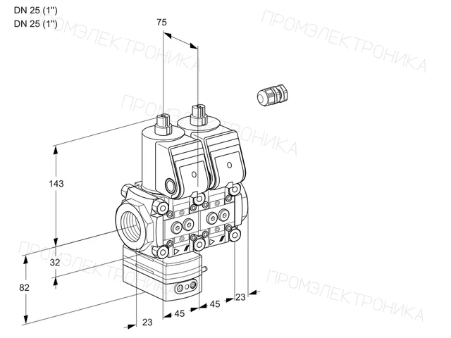 Kromschroder VCD 1E25R/25R05D-25NWR/PPPP/PPPP — двойной электромагнитный газовый клапан — 88104936