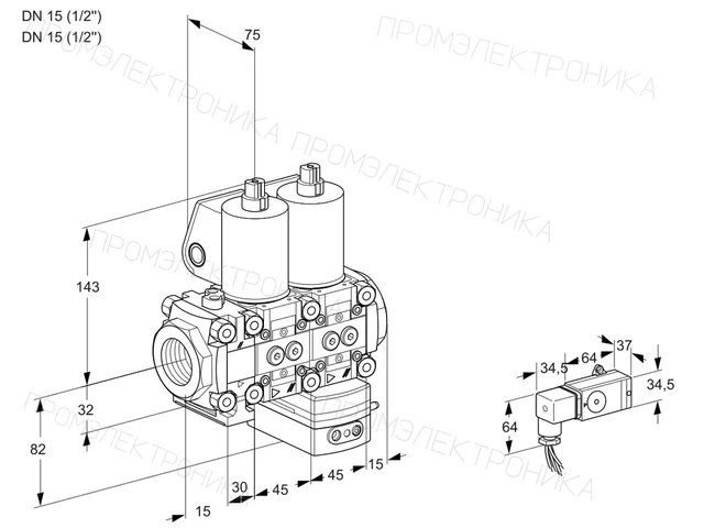 Kromschroder VCD 1T15N/15N05FND-50QL/PPPP/3-PP — двойной электромагнитный газовый клапан — 88102696