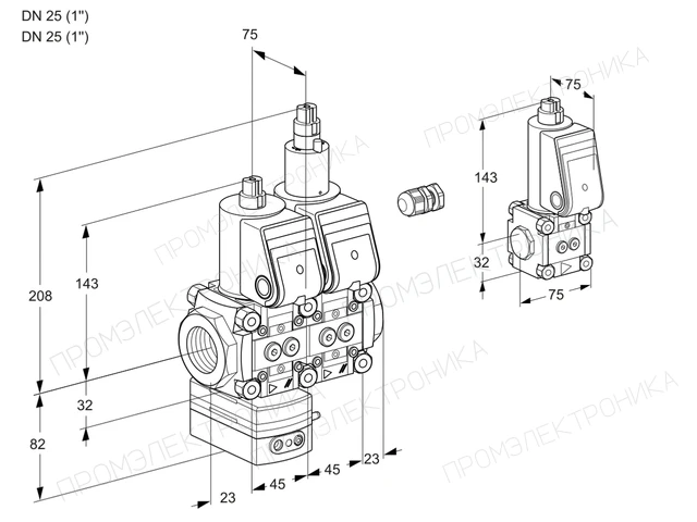Kromschroder VCD 1E25R/25R05D-100LWR/PPPP/PPZS — двойной электромагнитный газовый клапан — 88104398