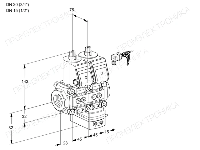 Kromschroder VCG 1E20R/15R05NGEWR3/PPPP/PPPP — двойной электромагнитный газовый клапан — 88100075