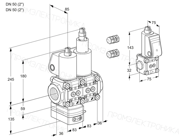 Kromschroder VCD 3E50R/50R05D-100LWL3/PPZS/PPPP — двойной электромагнитный газовый клапан — 88104457