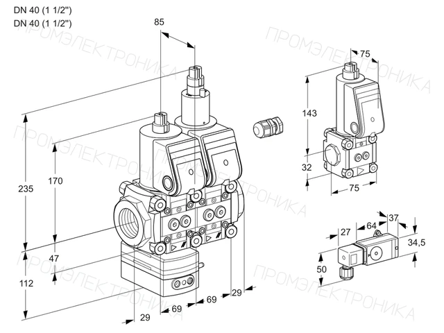 Kromschroder VCD 2E40R/40R05D-25LWR/2-PP/PPBS — двойной электромагнитный газовый клапан — 88107476