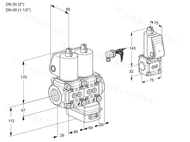 Kromschroder VCG 2E50R/40R05NGEWL/PPZS/PPPP — двойной электромагнитный газовый клапан — 88107225