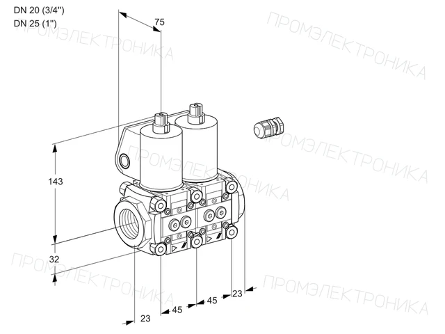 Kromschroder VCS 1E20R/25R05NNWL3/PPPP/PPPP — двойной электромагнитный газовый клапан — 88107101