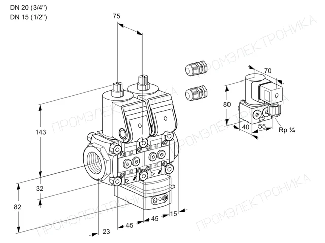 Kromschroder VCG 1E20R/15R05NGEWR3/PPPP/PPZY — двойной электромагнитный газовый клапан — 88106020