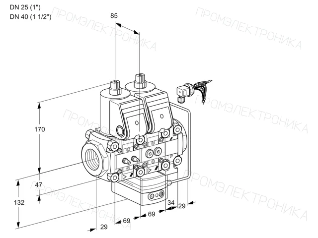 Kromschroder VCH 2E25R/40R05NHEVWR/MMPP/MMPP — двойной электромагнитный газовый клапан — 88105389