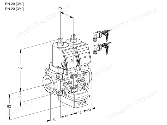 Kromschroder VCG 1E20R/20R05NGEWGR8/PPPP/PPPP — двойной электромагнитный газовый клапан — 88107013