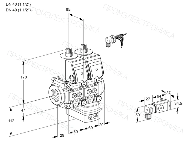 Kromschroder VCG 2E40R/40R05NGKWR/PPPP/2-PP — двойной электромагнитный газовый клапан — 88107437