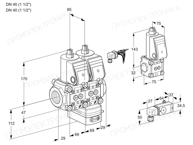 Kromschroder VCG 2E40R/40R05NGEWR/4-PP/3-BS — двойной электромагнитный газовый клапан — 88104581