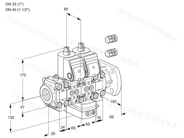 Kromschroder VCH 2E25R/40F05FNHEVWR3/PPPP/PPPP — двойной электромагнитный газовый клапан — 88101665