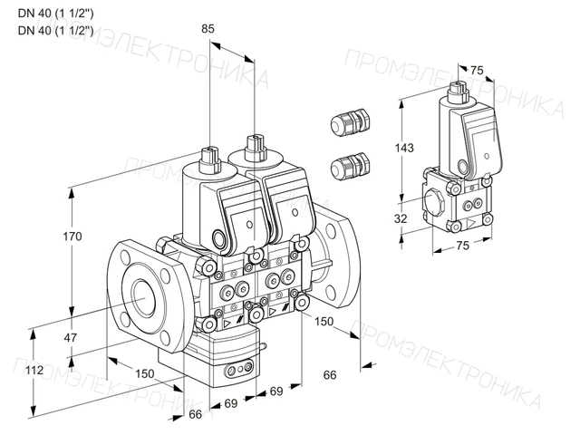 Kromschroder VCD 2E40F/40F05D-100NWR3/PPPP/PPBS — двойной электромагнитный газовый клапан — 88104487