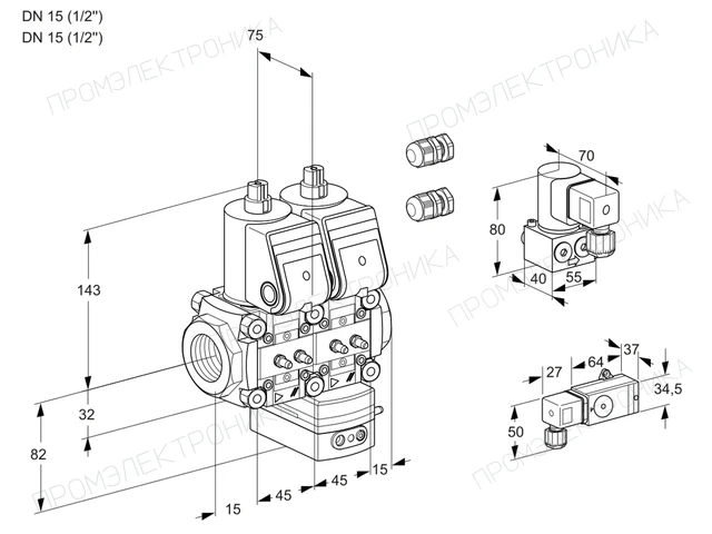 Kromschroder VCG 1E15R/15R05NGEWR3/MMMM/MMBY — двойной электромагнитный газовый клапан — 88103523