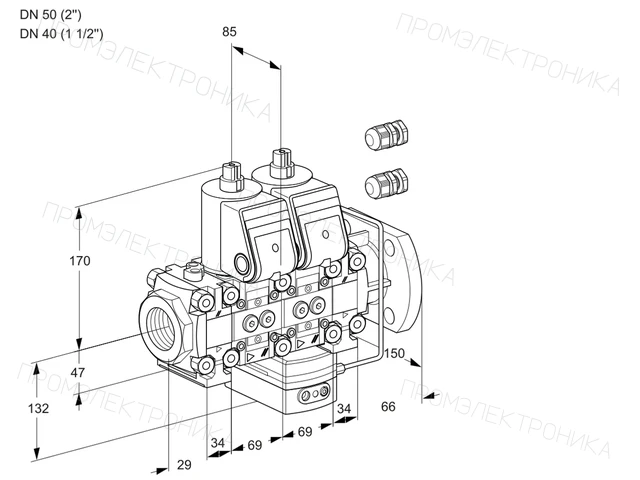 Kromschroder VCH 2E50R/40F05FNHEVWR3/PPPP/PPPP — двойной электромагнитный газовый клапан — 88102519